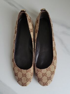 Gucci Beige & Brown GG Canvas Ballet Flats